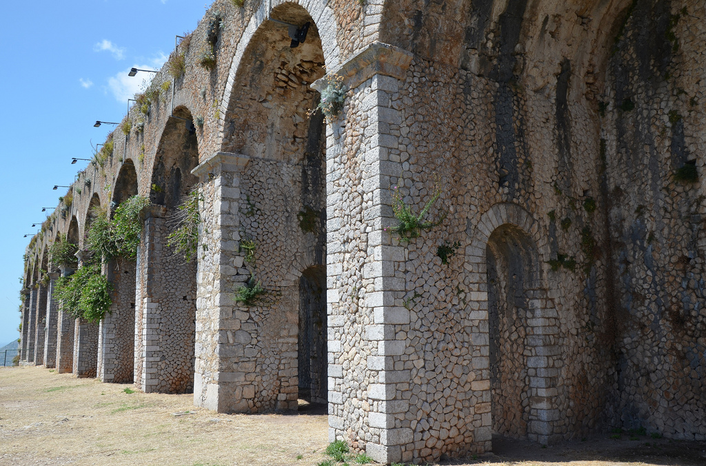 The 12 pillared arches of the cryptoporticus of the so-called Sanctuary of Jupiter Anxur, Terracina, Italy