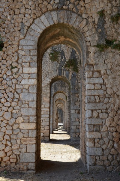 The 12 pillared arches of the cryptoporticus of the so-called Sanctuary of Jupiter Anxur, Terracina, Italy