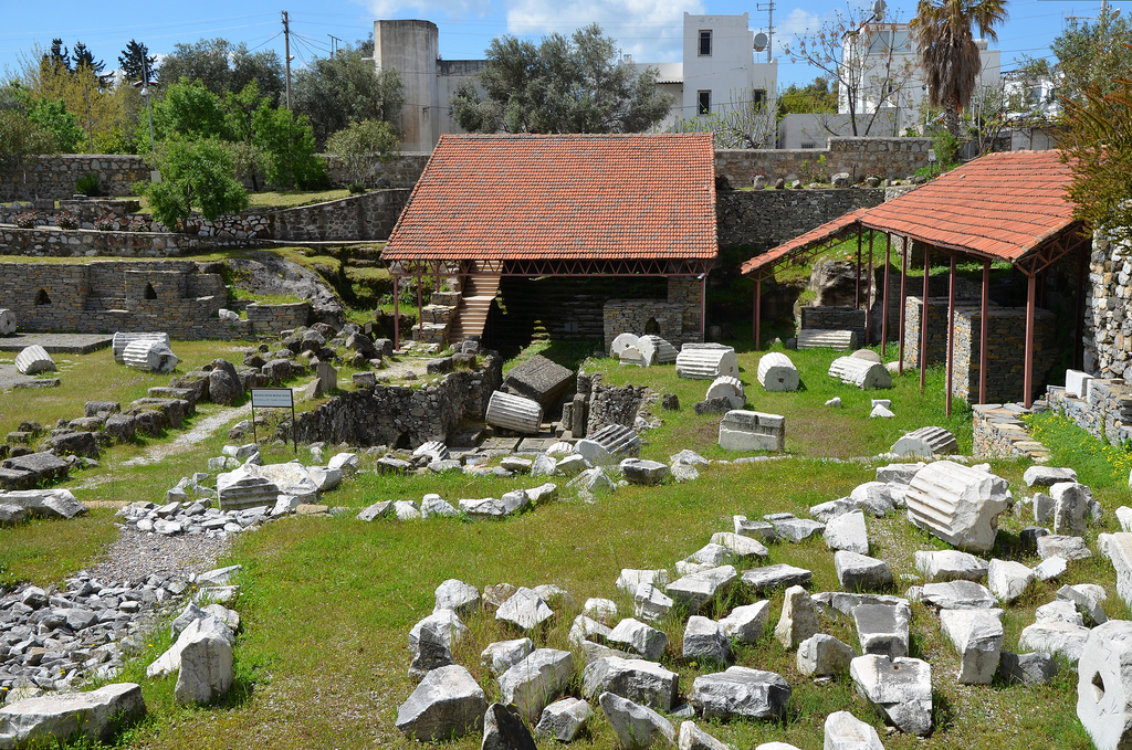 The ruins of the Mausoleum of Halicarnassus, constructed for King Mausolus during the mid-4th century BC at Halicarnassus in Caria, Bodrum, Turkey