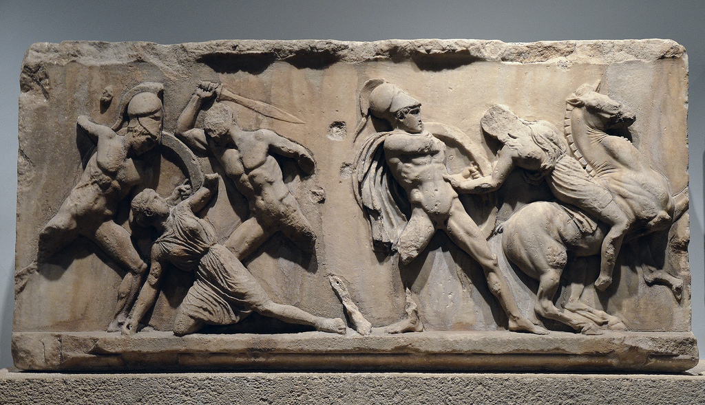 Slab of the Amazonomachy frieze from the Mausoleum at Halicarnassus. On display in the British Museum in London.