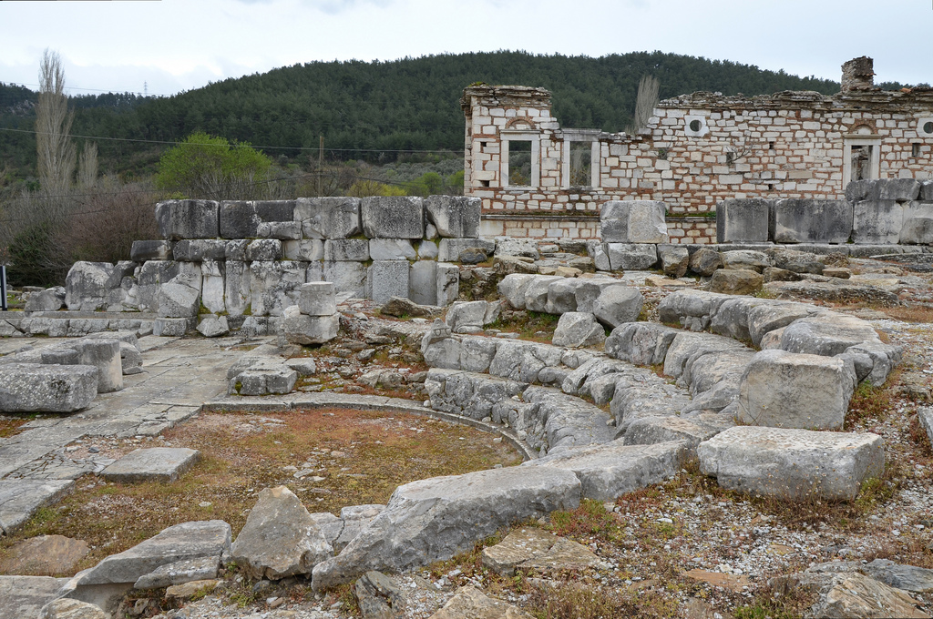 The Late Hellenistic Bouleuterion with four lower rows of seats are still preserved.