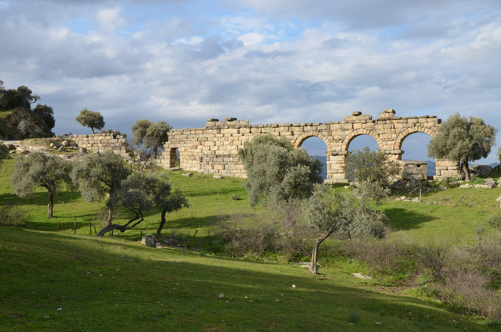 The 45 meter section of the Roman aqueduct of Alinda with 4 remaining arches, Alinda, Caria, Turkey