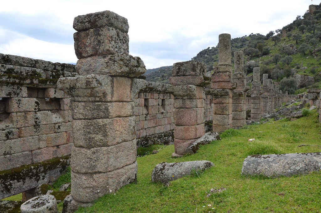 Above them a long line of columns still survives dividing up what was originally a second storey; how this floor was used is unknown. 