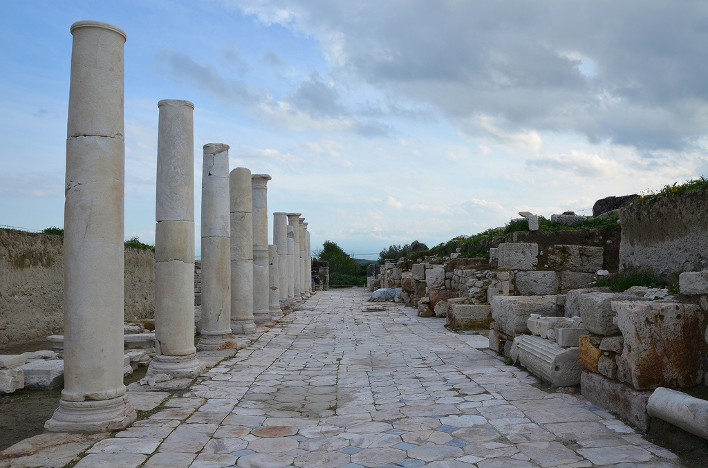 The portico of the Late Roman Agora paved with opus sectile made from onyx marble.