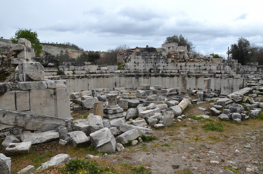The ruins of the Ephebeion (where the Ephebes would receive instruction on Greek culture) of the impressive Gymnasium, built in the second quarter of the 2nd century BC to the west end of the city, Stratonicea Caria, Turkey