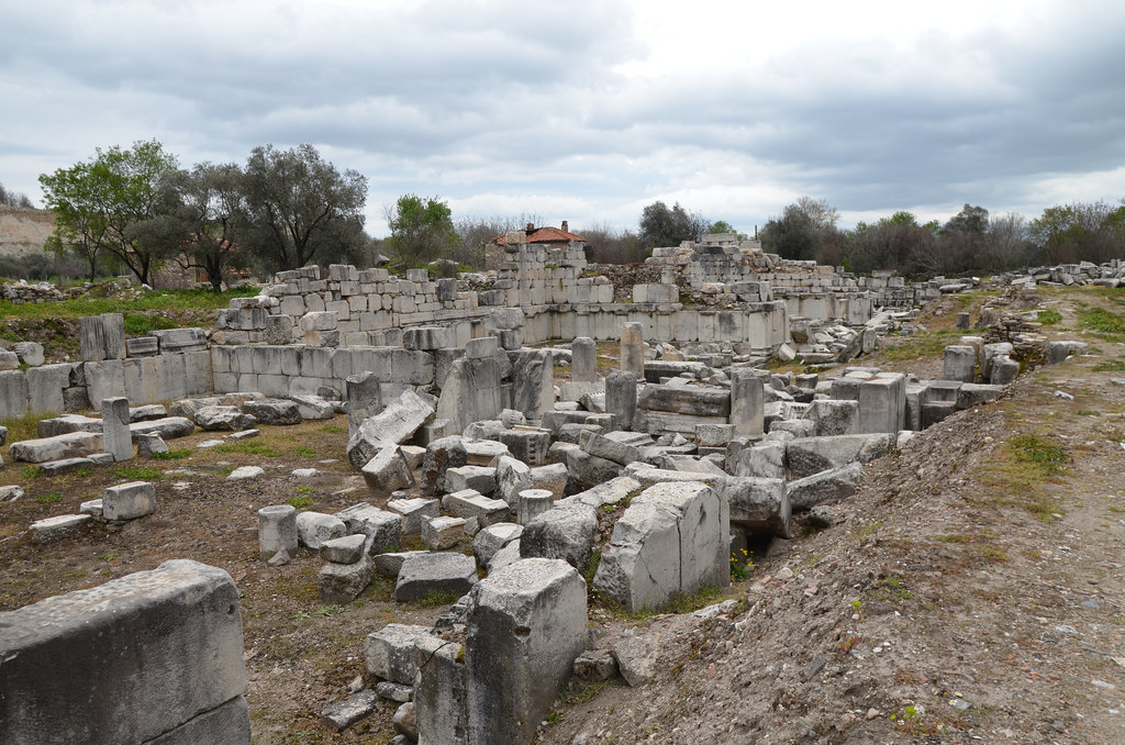 The ruins of the impressive Gymnasium, built in the second quarter of the 2nd century BC to the west end of the city, Stratonicea Caria, Turkey