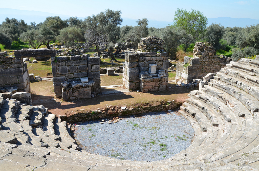 The gerontikon (Council House of the Elders), originally built during the Hellenistic and adapted as an odeon in the 2nd century AD, the capacity was 700, Nysa on the Meander, Turkey