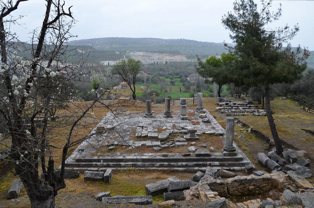 The peripteral temple built in the Ionic order, it is situated on the upper terrace and was probably dedicated to the Roman Emperor (possibly Augustus), early imperial period, Stratonicea, Caria, Turkey