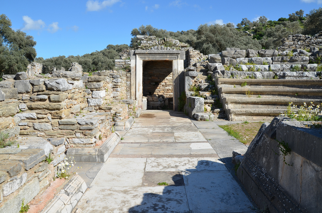 The Bouleuterion, dated to around the end of the 1st century AD, it was constructed of local porous while the stairs and the floor were of marble, Iassos, Caria, Turkey