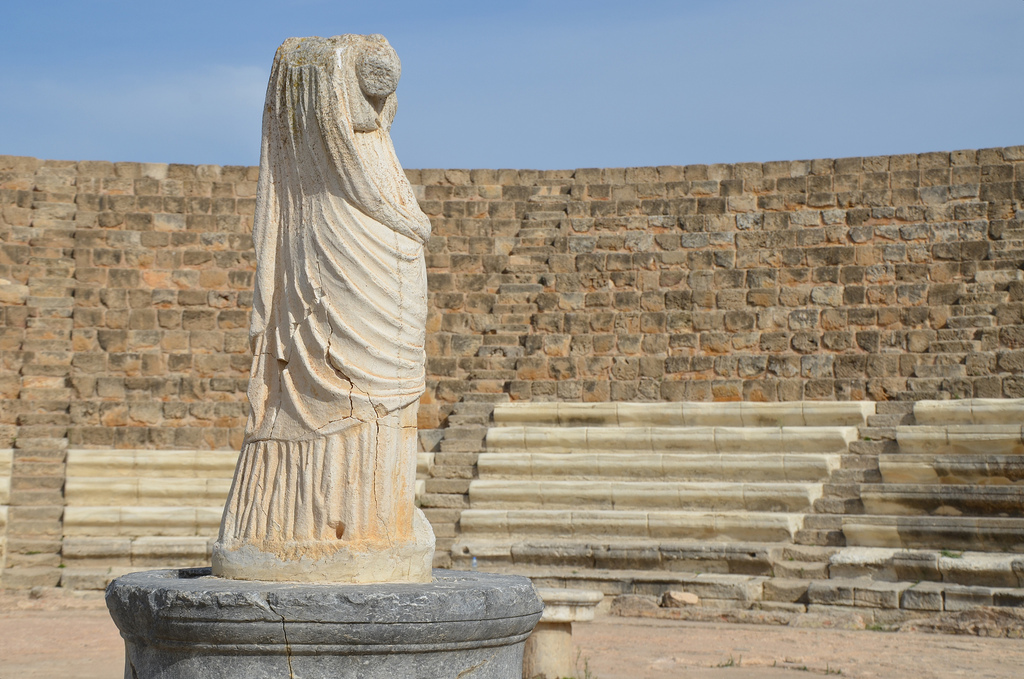 The Roman theatre, built during the reign of Augustus and completed during the years of Trajan and Hadrian, it originally had 50 rows of seats (just 18 remain) and held over 15,000 spectators, Salamis, Northern Cyprus