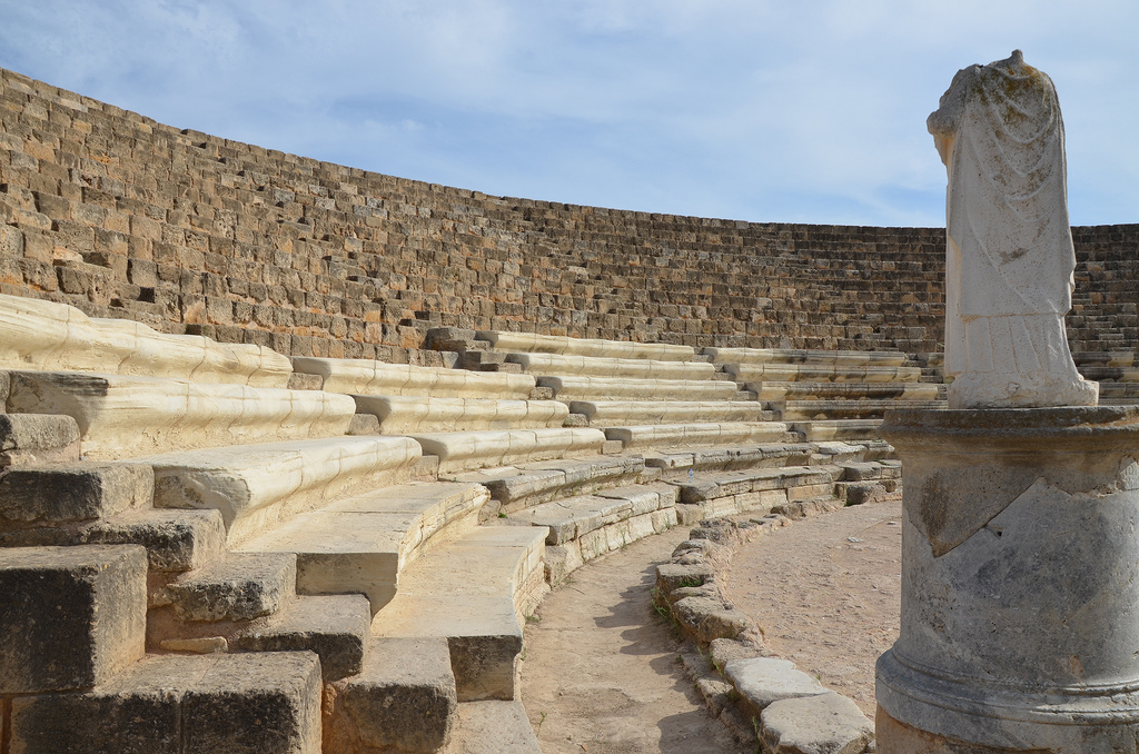 The Roman theatre, built during the reign of Augustus and completed during the years of Trajan and Hadrian, it originally had 50 rows of seats (just 18 remain) and held over 15,000 spectators, Salamis, Northern Cyprus