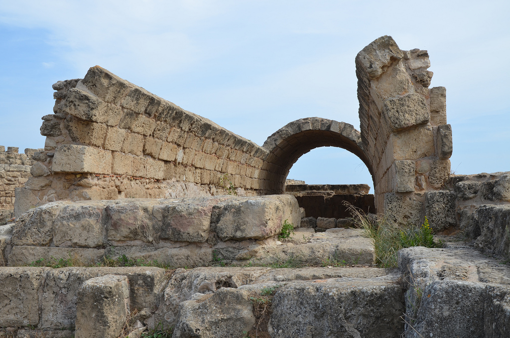 The cistern and remains of the aqueduct that used to supply the baths and the pools with water, Salamis, Northern Cyprus