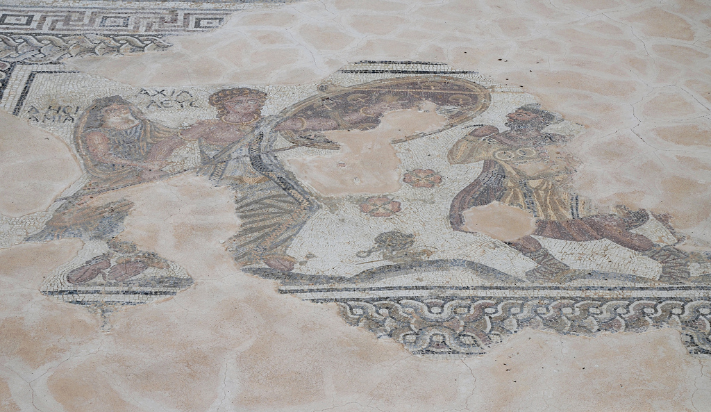 Mosaic floor depicting the unmasking of Achilles by Odysseus on the island of Skyros, 4th century AD, Kourion, Cyprus