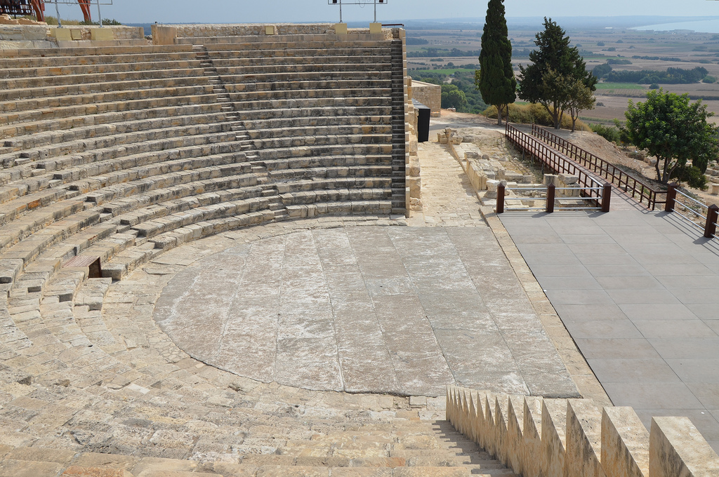 The Roman theatre built over an earlier Hellenistic theatre, it was remodelled in the 1st and 2nd centuries and in the 3rd century it was used as an arena, Kourion, Cyprus
