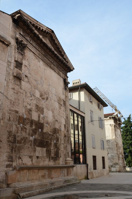 The temple of Augustus was part of a triad consisting of three temples. The Temple of Augustus stood at the left side of the central temple, and the similar temple of the goddess Diana stood on the other side of the main temple.