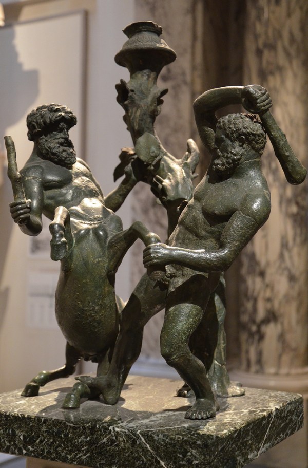 Bronze candelabra (table lamp) depicting Heracles fighting the Centaur Nessos, 2nd century BC.