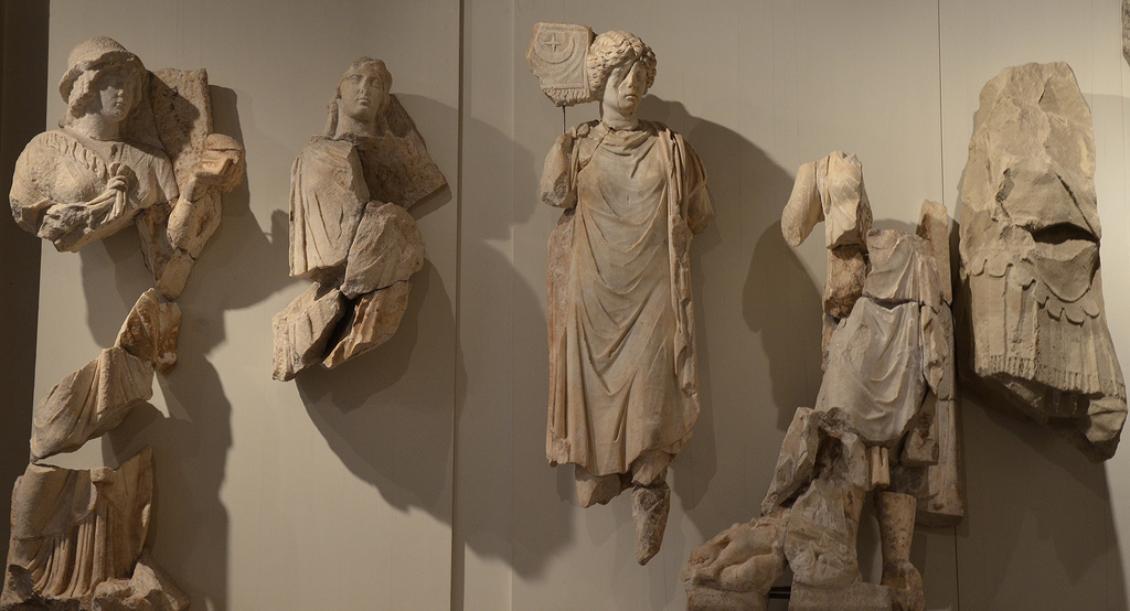 Relief frieze of the Parthian monument depicting the Personifications of cities which participated in the events of the Parthian war, in the middle Carrhae and Edessa with vexillum flag.