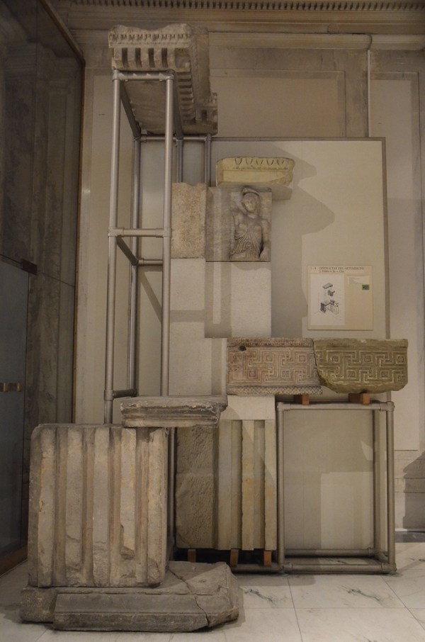 Architectural elements from the the Artemision Altar (one of the Seven Wonders of the World), including a fragment of a relief with a wounded Amazon stems, ca. 350 BC - 300 BC.