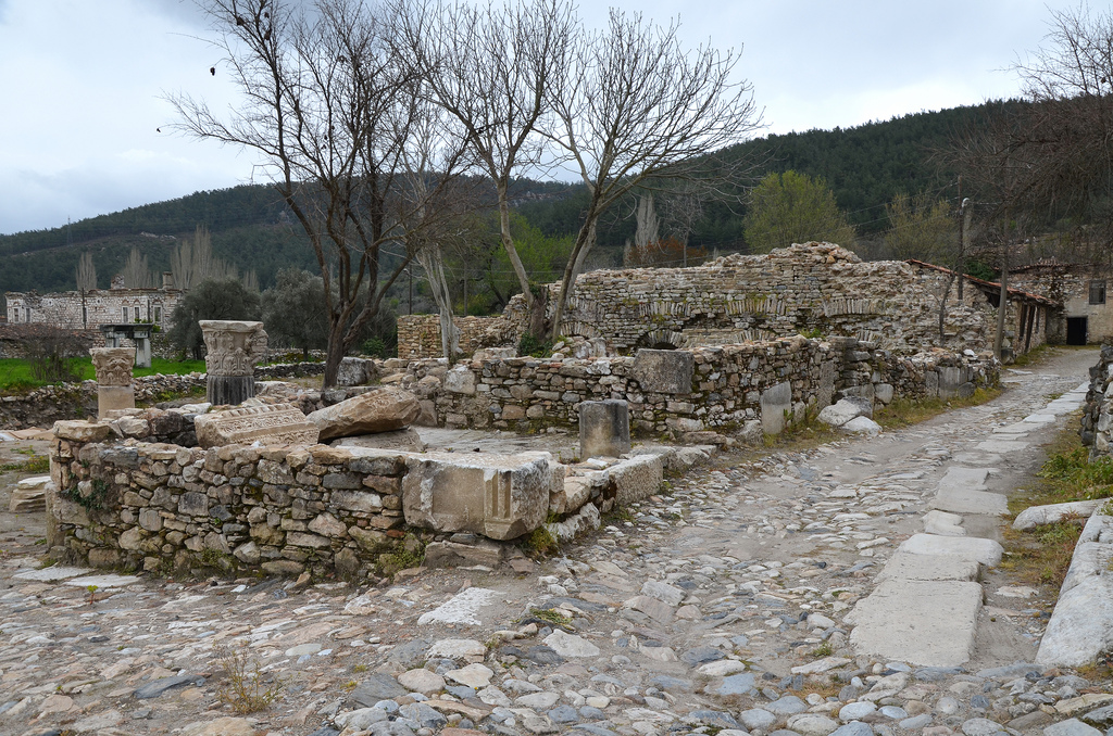 The ruins of Stratonicea among the buildings of the old village of Eskihisar.