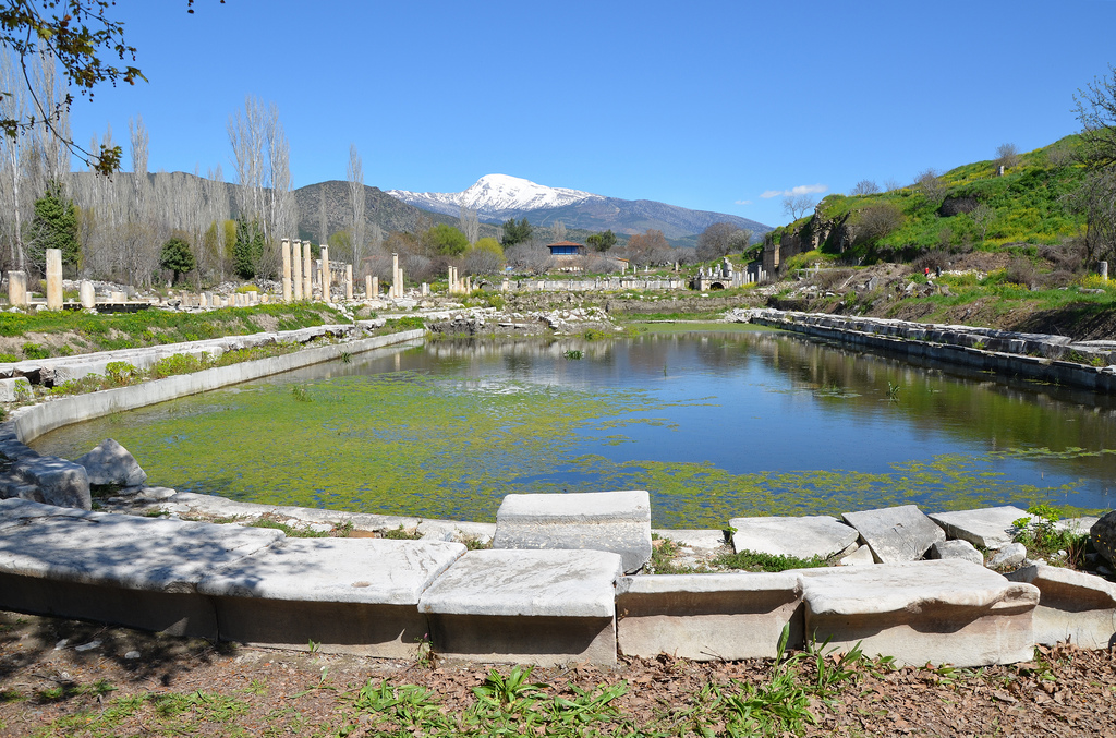 Overview of the South Agora and Portico of Tiberius with its 260 m long pool, Aphrodisias, Caria