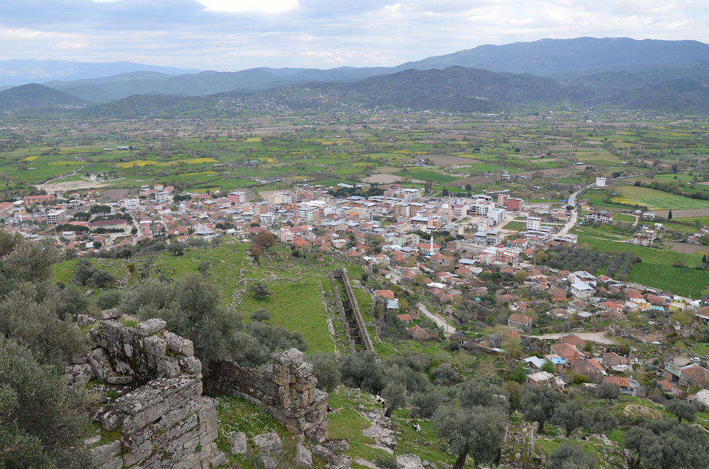 View of Alinda's lower town with the Agora and the western analemma ( retaining wall) of the theatre in the foreground.