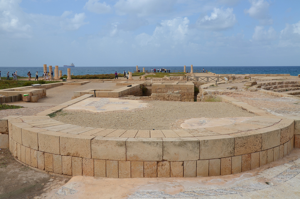 The Promontory Palace of Herod the Great stretching into the sea.