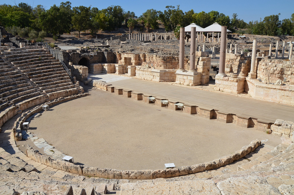 The Roman theatre, built at the time of the Severan emperors on the remains of a 1st century AD theatre. It could seat about 7,000 spectators.
