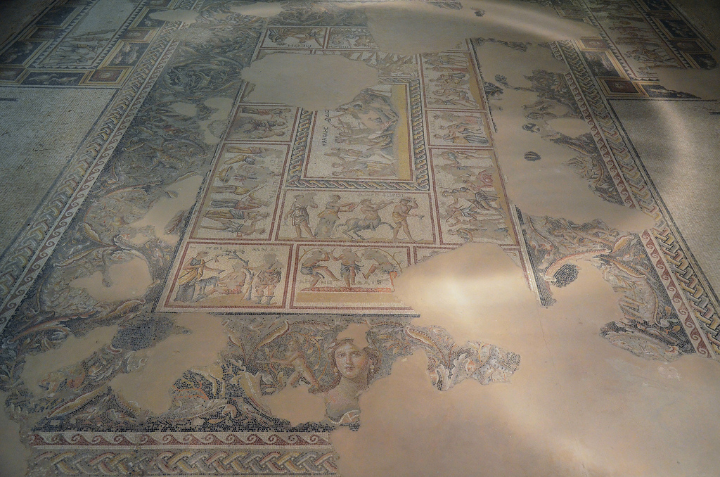 Dionysus Mosaic depicting scenes from the life of Dionysus and his cult, around 200 AD.