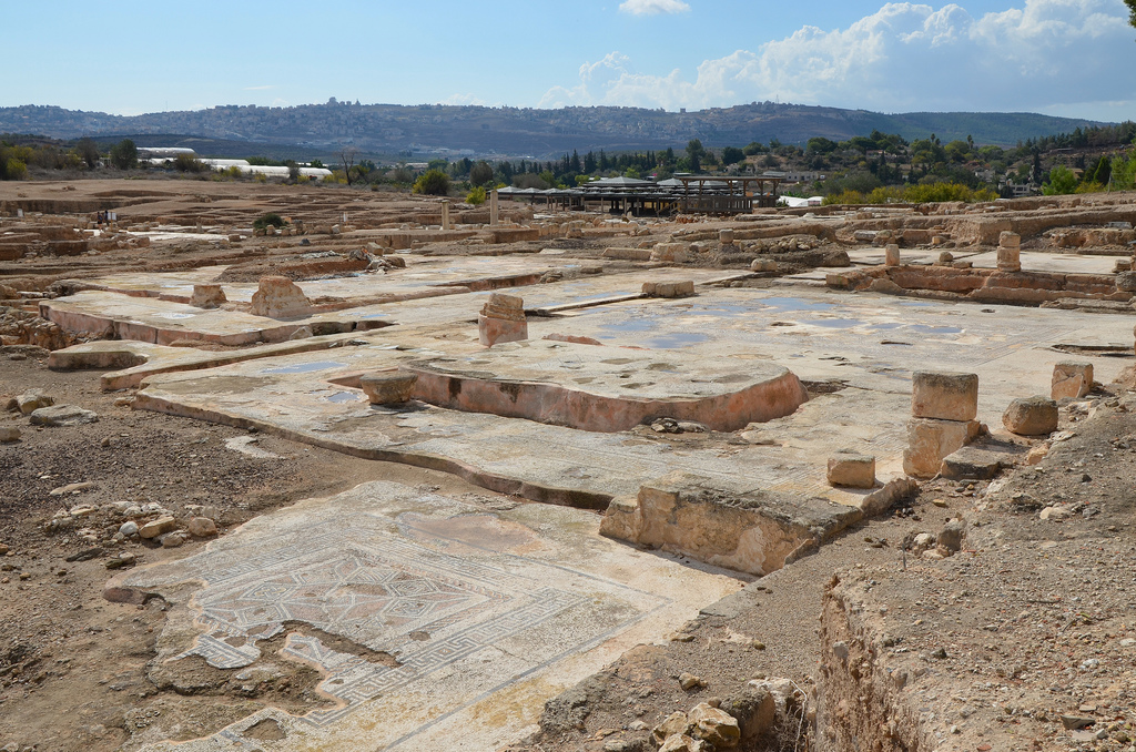 The Forum, a large public building constructed in the Severan era (ca. 200 AD), it containeda peristyle courtyard surrounded by rooms adorned with colourful mosaics.