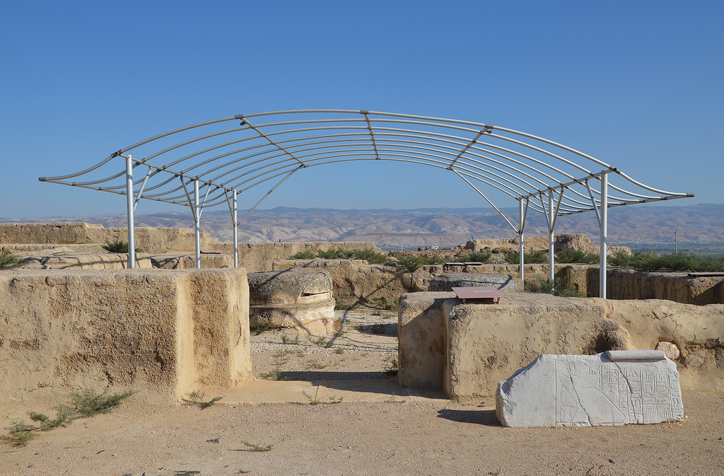 The Egyptian governor's house. Above the doorpost (lintel) of the house was a stone tablet bearing the name and title of the governor: Ramses-Weser-Khepesh. The inscription attests to his high rank: 