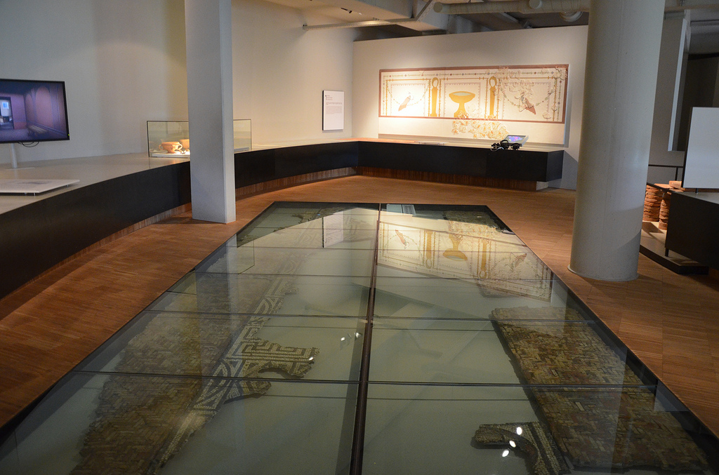 19m long mosaic that once lay in a covered gallery (portico) of a luxury town house, Gallo-Roman Museum of Tongeren. Belgium.