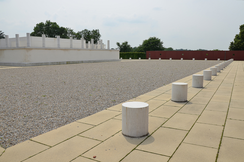 Partial reconstruction of the Roman Temple over the remaining foundations in Tongeren.