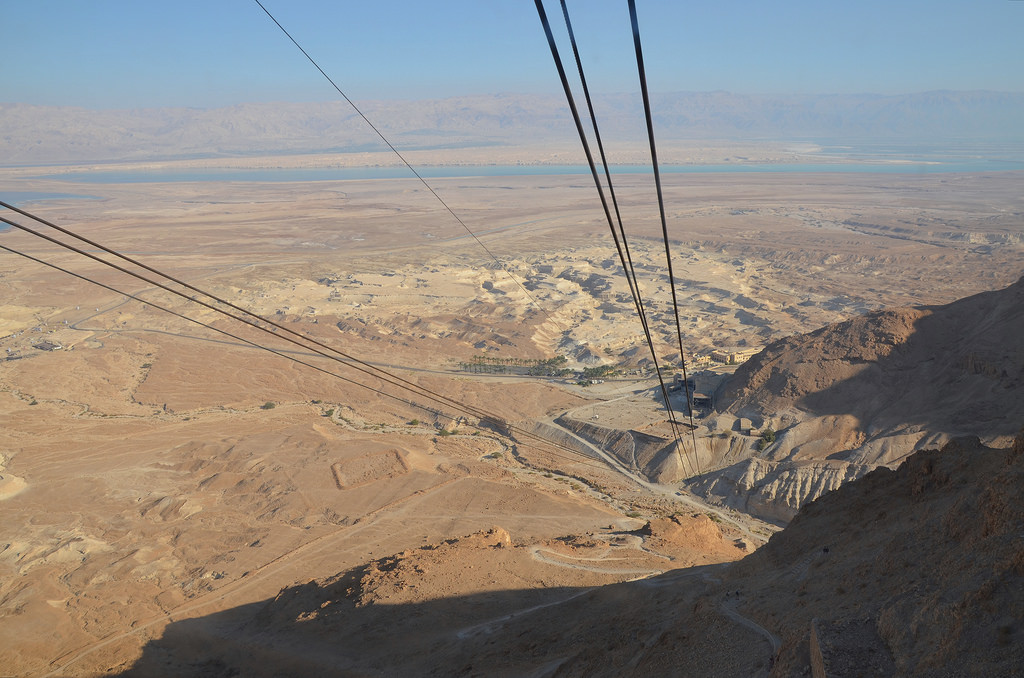 The Masada cableway, built in 1971 to carry people to the ruins at the top of the plateau.