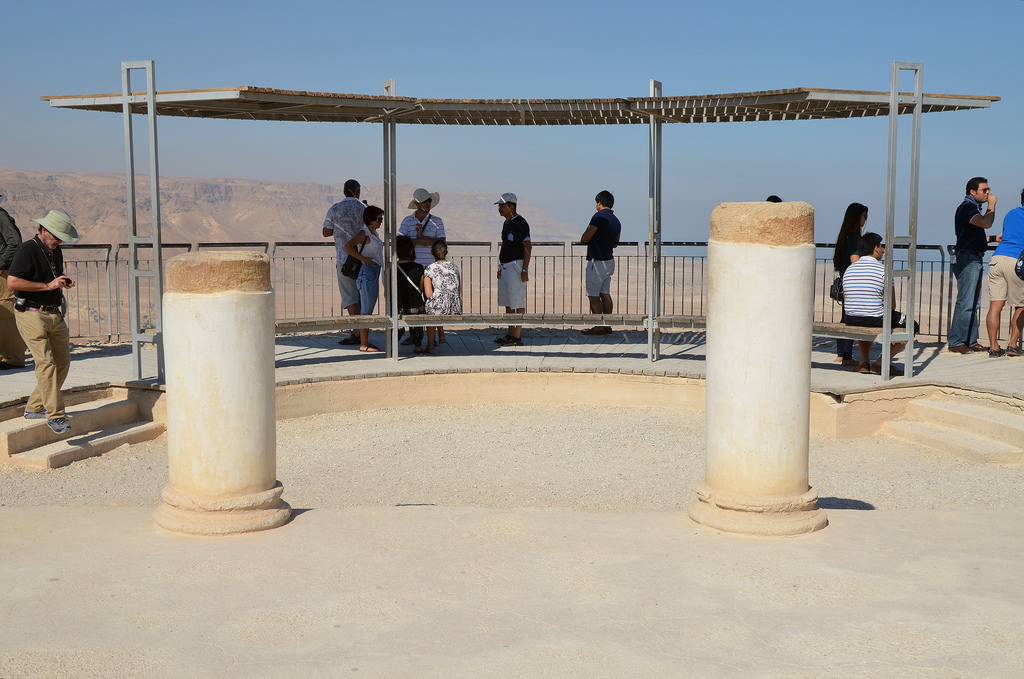 The upper terrace of Herod's Northern Palace where a small courtyard separated the semicircular balcony from mosaic-floored rooms.