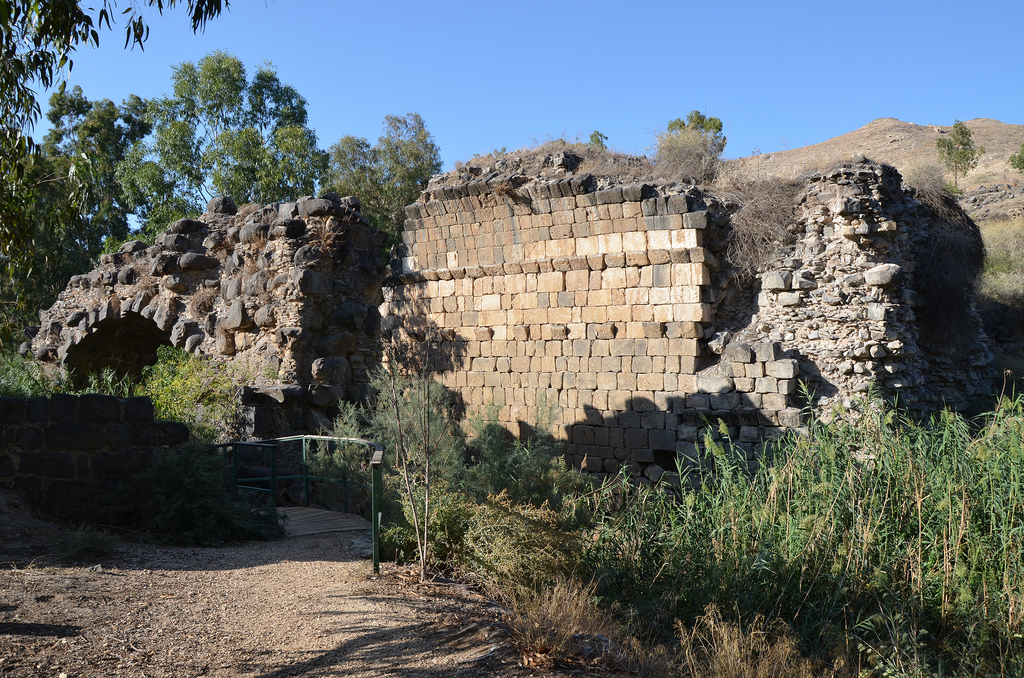 The ruins of the Roman bridge, a triple arched bridge crossing the Nahal Harod.