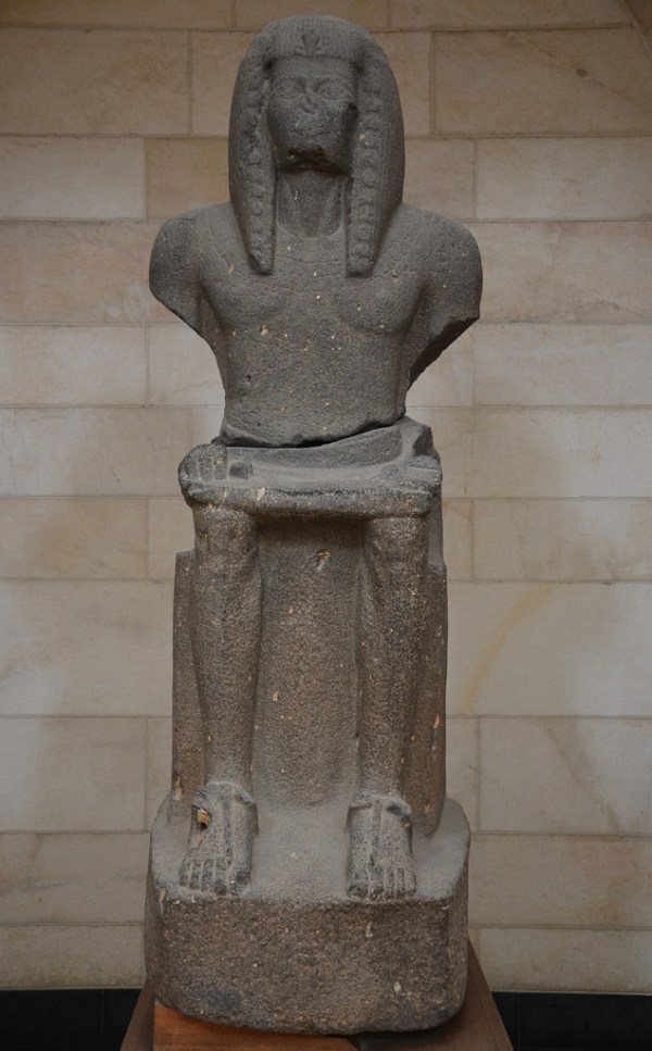Basalt statue of Ramses III depicted seated on his throne, found at Beit She'an, 1184-1153 BC. Rockefeller Museum, Jerusalem.