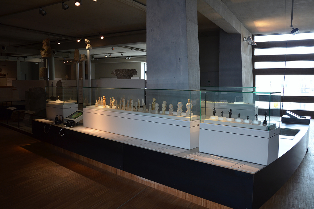 Terracotta figurines and bronze statuettes of gods. Gallo-Roman Museum of Tongeren, Belgium.
