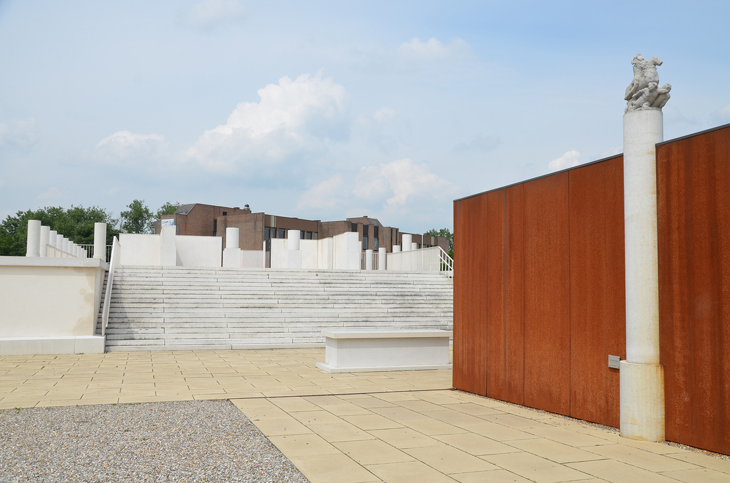 Partial reconstruction of the Roman Temple over the remaining foundations in Tongeren.