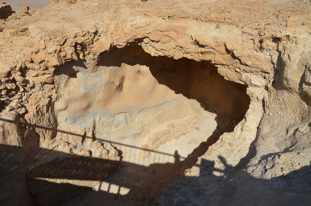One of the cisterns built at the top of Masada. Herod had a huge network of 12 cisterns on two levels dug out of the stone at the base of the mountain on the northwestern slope.