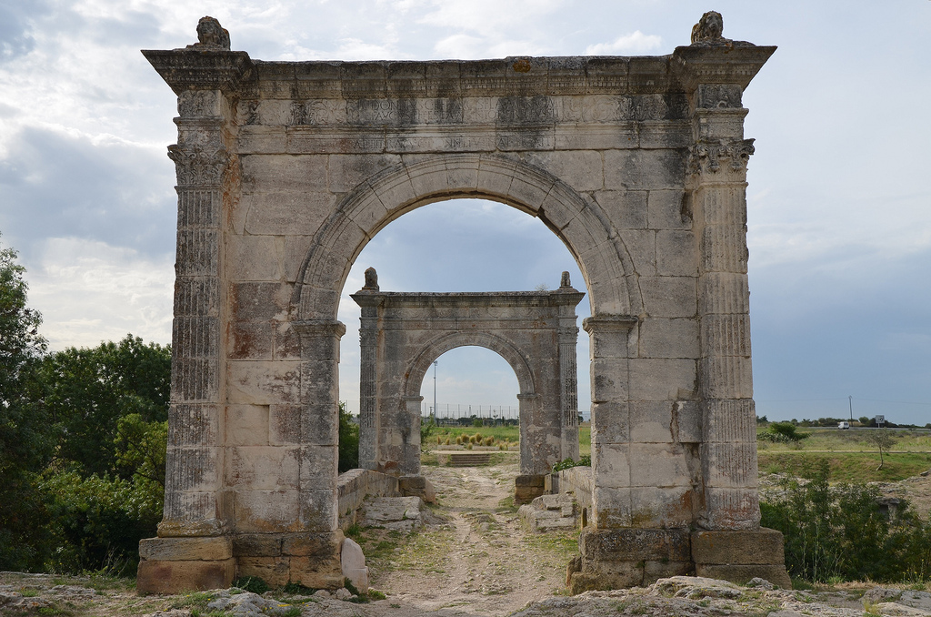 Pont Flavien, late 1st century BC Roman bridge across the River Touloubre in Saint-Chamas, France