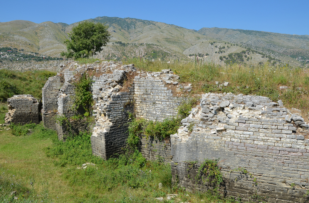 The supporting wall of the Roman theatre built during the reign of Hadrian.