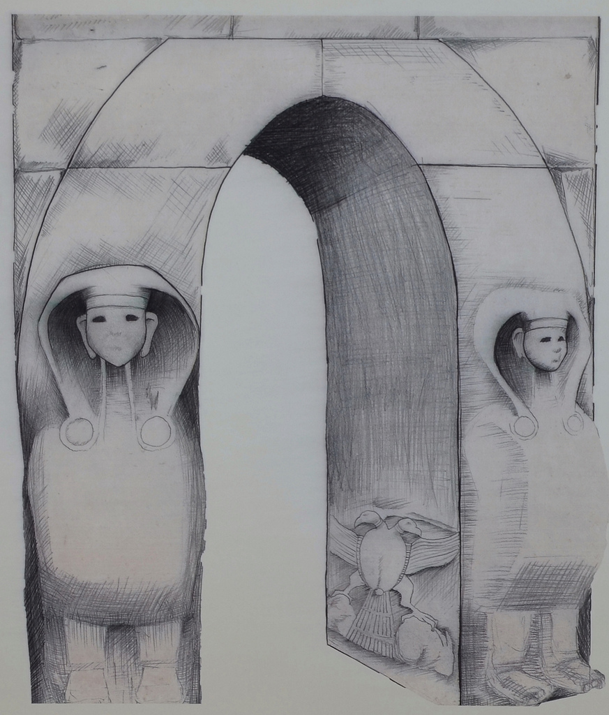 Reconstruction drawing of the Sphinx Gate of Alacahöyük.