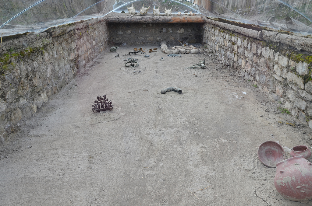 The interior of the one of the Royal Tombs built in the Early Bronze Age, grave goods consisted of jewellery made of gold and silver as well as weapons, metal & terracotta vessels, sun-disks and bull & deer statuettes.