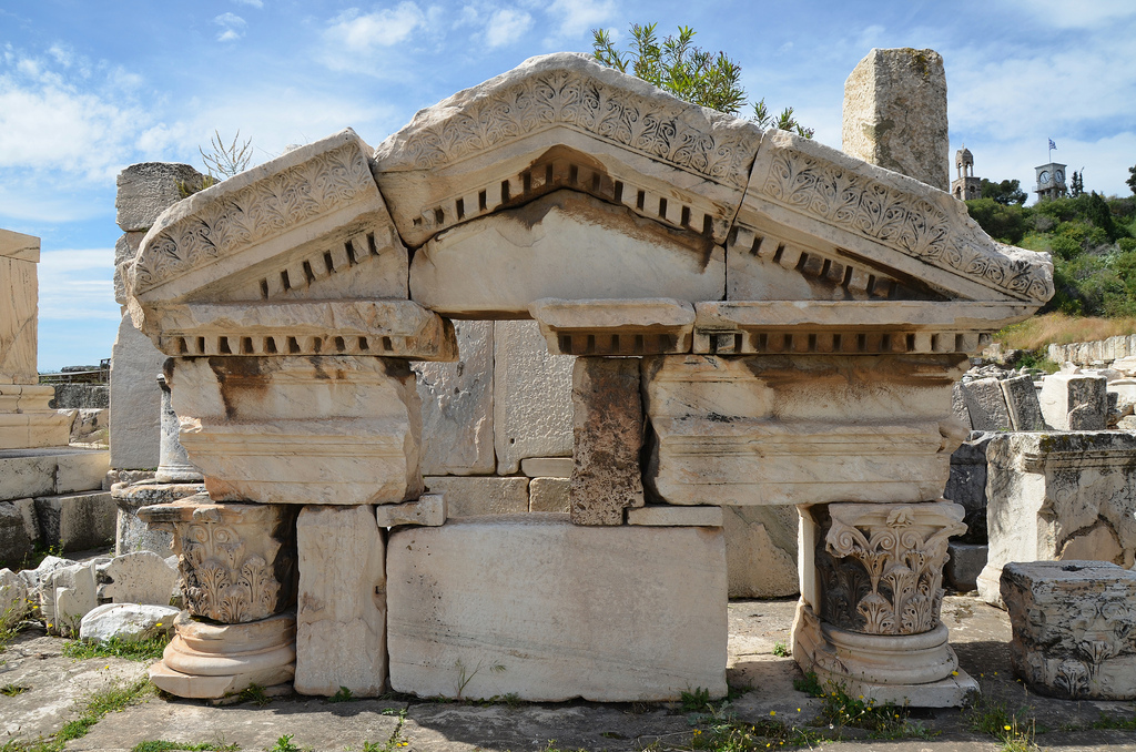 The remains of the Eastern Triumphal Arch built by Antoninus Pius outside the Sanctuary of Demeter and Kore.