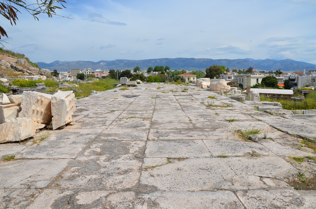 The Stoa of Philo built by the Eleusinian architect Philo in the mid-4th century BC in the Doric order in order to extend the Telesterion by the addition of a semi-open space.