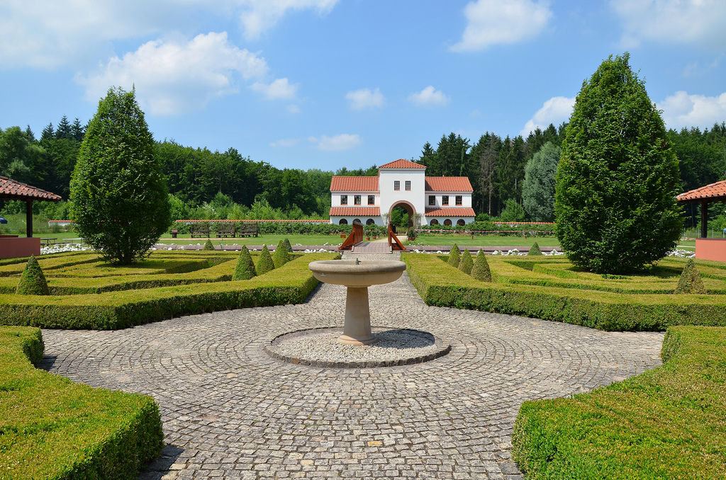 The courtyard garden with the Gatehouse in the background.