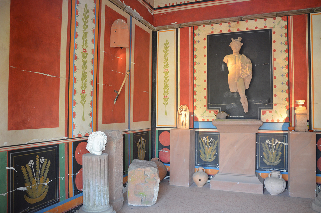 The interior (cella) of the reconstructed Gallo-Roman Temple of Mercury from the nearby site of "Tempelbezirk Klosterwald".