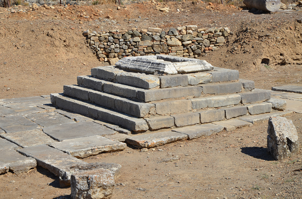 The stepped altar of the Temple of Apollo Pythios which stood before the pronaos and was built during the Roman period.