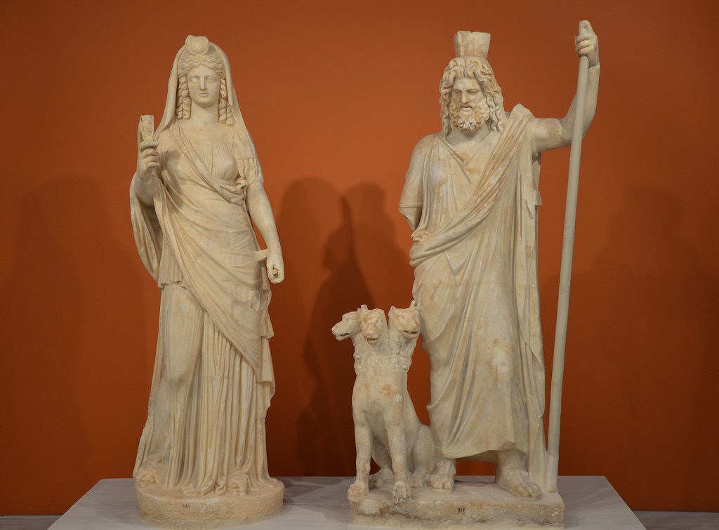 Statue group of Persephone (as Isis) and Pluto (as Serapis), from the Sanctuary of the Egyptian Gods at Gortyna, mid-2nd century AD.