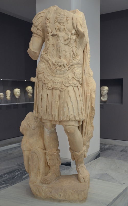 Headless statue of emperor Hadrian. He is shown as a triumphant army commander wearing the military cuirass.